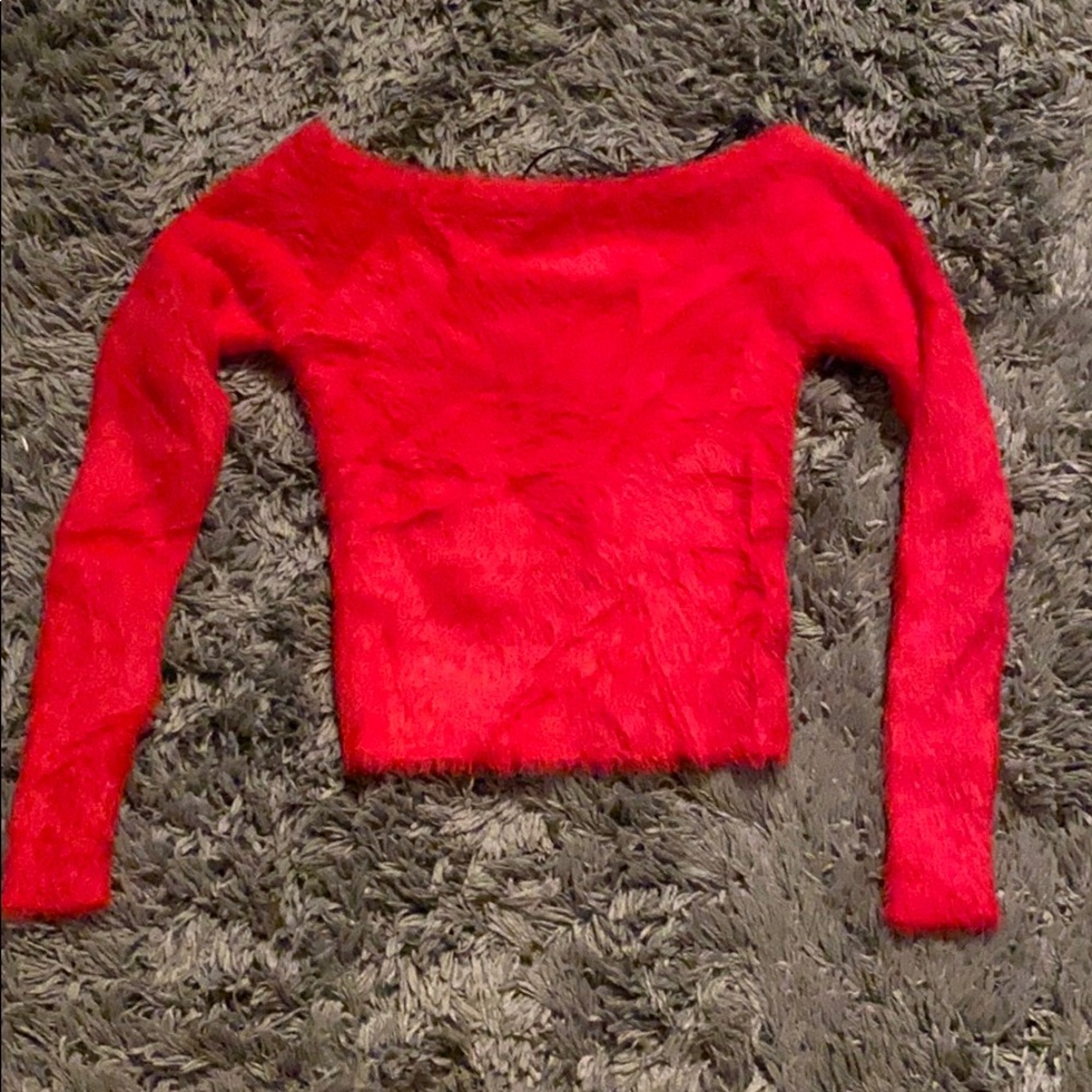 Red Fuzzy Off the Shoulder Top
